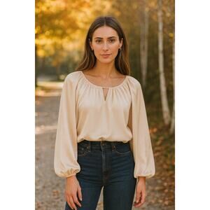 Jonathan Simkhai Long Sleeve Blouse Cream Champagne Medium Quiet Luxury Timeless